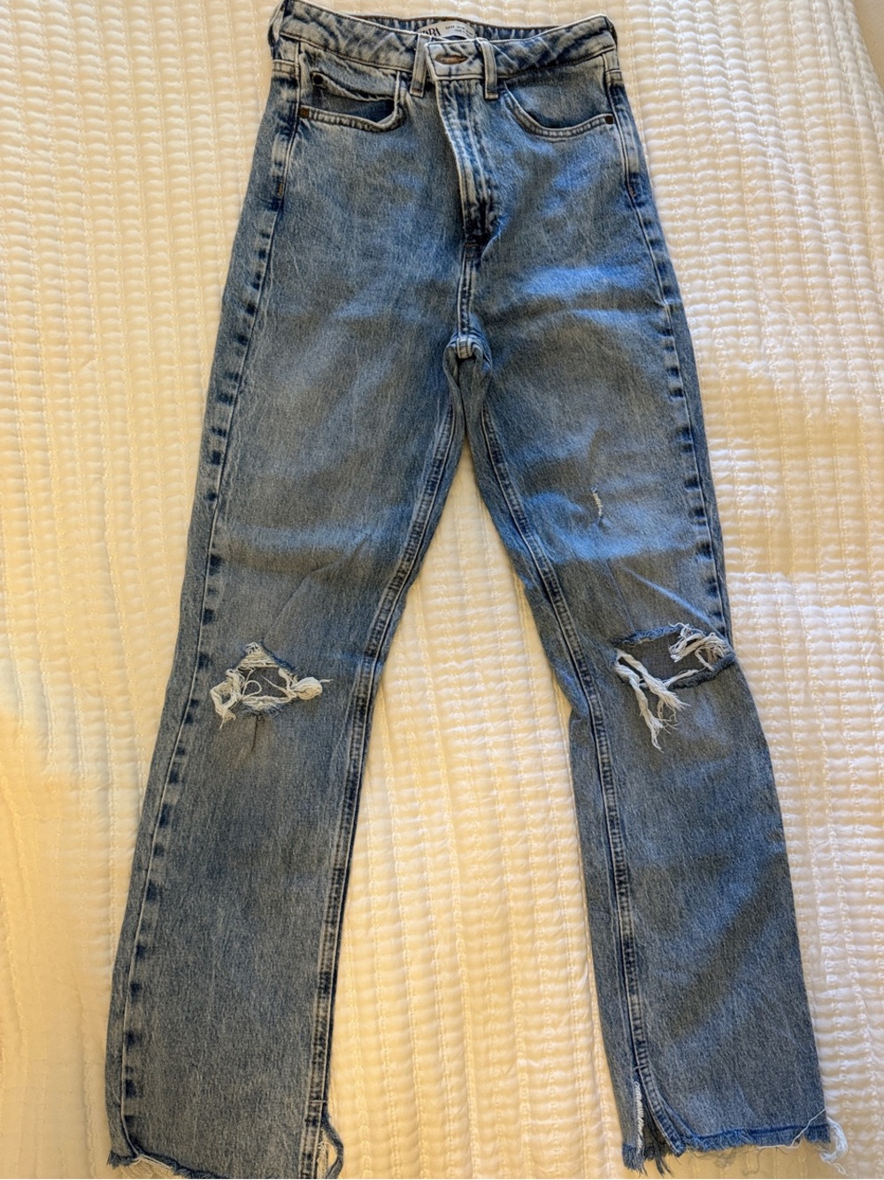 Zara Light Blue Distressed Flare Jeans